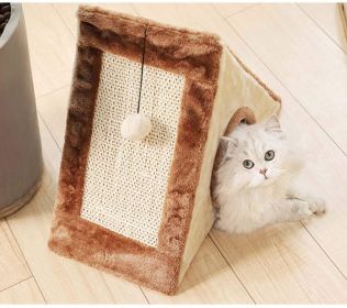 Portable Pet Scratcher Foldable Sisal Triangle Climbing Pad Cat Fur Climbing Frame - brown - Small