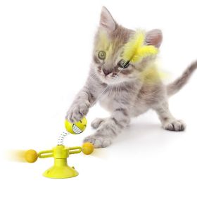 Cat Pet Toy Spinning Ball Feather 360 Free Rotating, Multifunctional Rotating Turntable Spring Man Cat Toy, Interactive Feather & Suction Cup - yellow