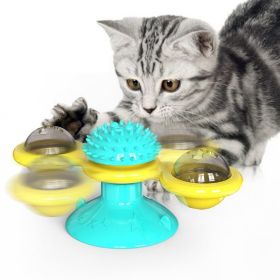 Cat Turntable Toy, Multifunction Catnip Rotating Windmill Toys with Strong Suction Cup, Interactive Play Self Groomer Massage Toy - yellow blue