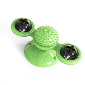 Cat Turntable Toy, Multifunction Catnip Rotating Windmill Toys with Strong Suction Cup, Interactive Play Self Groomer Massage Toy - green