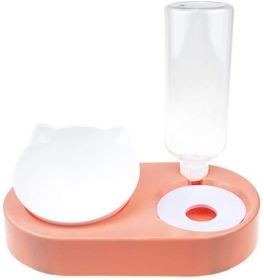 Portable Pet Bowl and Automatic Water Feeder Set, 2 in 1 Food Bowl Dish with Water Dispenser Bottle Tilted - pink