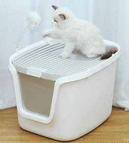 Top Entry Cat Litter Box with Perforated Cover and Scoop, New Cat Litter Drawer Cat Toilet Fully Secured Litter Box, Cats Jump in Entry Dome - gray