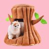 Tree Shaped Pet Cat Home Sleeping Bed Tree, Tent Home Pet Cat Dog Bed Semi-Closed Nest Cushion Tree Shape House Cave Cute Detachable Warm Cave - brown