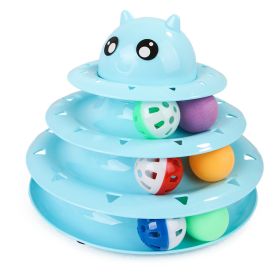 Cat Toy Three Tier Rotary Tower Track with Sound Bell Ball Interactive Pet Toy - Blue