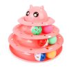 Cat Toy Three Tier Rotary Tower Track with Sound Bell Ball Interactive Pet Toy - Pink