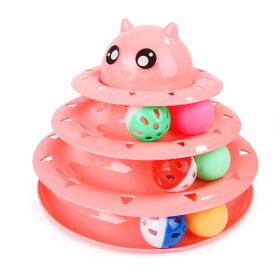 Cat Toy Three Tier Rotary Tower Track with Sound Bell Ball Interactive Pet Toy - Pink