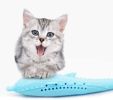 Cat Toothbrush Fish Shape with Catnip Pet Eco-Friendly Silicone Molar Stick Teeth Cleaning Toy for Cats - blue