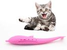 Cat Toothbrush Fish Shape with Catnip Pet Eco-Friendly Silicone Molar Stick Teeth Cleaning Toy for Cats - pink