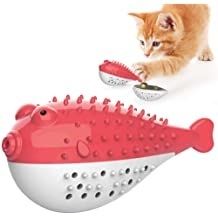 Fish Shape Built-in Small Bell Cat Pet Toothbrush Refillable Catnip Simulation Fish Teeth Cleaning 2 in 1 Chew Toys - red