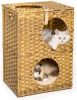 MEWOOFUNCat House Wicker Cat Bed for Indoor Cats Woven Rattan Cat Condos Outdoor - brown