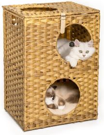 MEWOOFUNCat House Wicker Cat Bed for Indoor Cats Woven Rattan Cat Condos Outdoor - brown