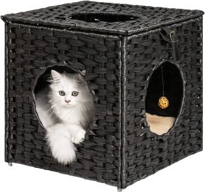 Mewoofun Handmade Cat Supplies Cat House for Indoor Woven Rattan Designed Pets - black