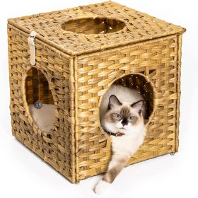 Mewoofun Handmade Cat Supplies Cat House for Indoor Woven Rattan Designed Pets - brown