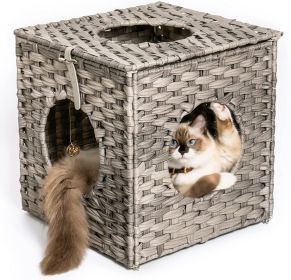 Mewoofun Handmade Cat Supplies Cat House for Indoor Woven Rattan Designed Pets - grey