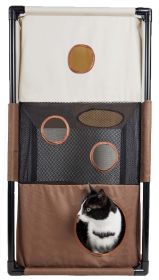 Pet Life Kitty-Square Obstacle Soft Folding Sturdy Play-Active Travel Collapsible Travel Pet Cat House Furniture - Khaki, Brown