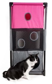 Pet Life Kitty-Square Obstacle Soft Folding Sturdy Play-Active Travel Collapsible Travel Pet Cat House Furniture - Pink, Grey