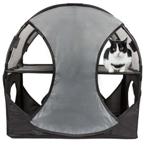 Pet Life Kitty-Play Obstacle Travel Collapsible Soft Folding Pet Cat House - Grey, Black