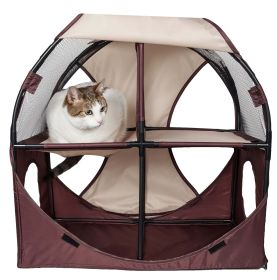 Pet Life Kitty-Play Obstacle Travel Collapsible Soft Folding Pet Cat House - Khaki, Brown