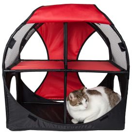 Pet Life Kitty-Play Obstacle Travel Collapsible Soft Folding Pet Cat House - Red, Black