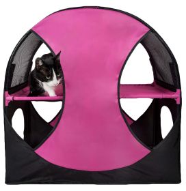 Pet Life Kitty-Play Obstacle Travel Collapsible Soft Folding Pet Cat House - Pink, Black