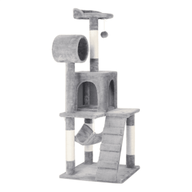 51" Cat Tree with Hammock and Scratching Post Tower - Light Gray