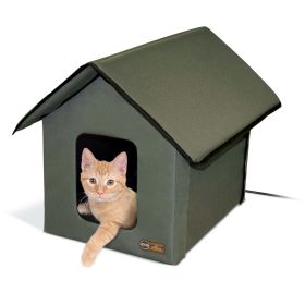 Outdoor Kitty House Cat Shelter (Unheated) Olive/Olive 19 X 22 X 17 Inches - Unheated-Olive