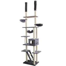 Roypet Adjustable 94.4"-101.2" Luxury Cat Furniture Floor-to-Ceil Cat Trees with Fixing Tool - Grey