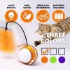 Rolling Pet Toys Interactive 360 Degree Automatic Self Rotating LED Light Sound Cat Chaser Ball Exercise with Detachable Feather - orange