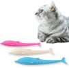 Cat Toothbrush Fish Shape with Catnip Pet Eco-Friendly Silicone Molar Stick Teeth Cleaning Toy for Cats - blue