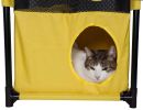 Pet Life Kitty-Square Obstacle Soft Folding Sturdy Play-Active Travel Collapsible Travel Pet Cat House Furniture - Blue, Yellow