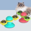 Cat Turntable Toy, Multifunction Catnip Rotating Windmill Toys with Strong Suction Cup, Interactive Play Self Groomer Massage Toy - yellow blue