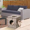 Mewoofun Handmade Cat Supplies Cat House for Indoor Woven Rattan Designed Pets - grey