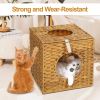 Mewoofun Handmade Cat Supplies Cat House for Indoor Woven Rattan Designed Pets - brown