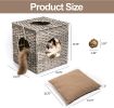 Mewoofun Handmade Cat Supplies Cat House for Indoor Woven Rattan Designed Pets - grey