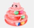 Cat Toy Three Tier Rotary Tower Track with Sound Bell Ball Interactive Pet Toy - Pink