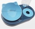 Portable Pet Bowl and Automatic Water Feeder Set, 2 in 1 Food Bowl Dish with Water Dispenser Bottle Tilted - blue