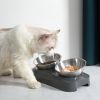 Pet Feeder Stainless Steel Double Bowls 15 Degree Adjustable Pet Cat Feeding Bowl - black