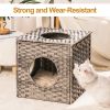 Mewoofun Handmade Cat Supplies Cat House for Indoor Woven Rattan Designed Pets - grey