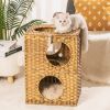 MEWOOFUNCat House Wicker Cat Bed for Indoor Cats Woven Rattan Cat Condos Outdoor - brown