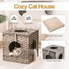 Mewoofun Handmade Cat Supplies Cat House for Indoor Woven Rattan Designed Pets - grey