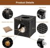 Mewoofun Handmade Cat Supplies Cat House for Indoor Woven Rattan Designed Pets - black