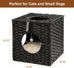 Mewoofun Handmade Cat Supplies Cat House for Indoor Woven Rattan Designed Pets - black