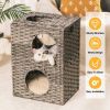 MEWOOFUNCat House Wicker Cat Bed for Indoor Cats Woven Rattan Cat Condos Outdoor - grey