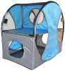 Pet Life Kitty-Play Obstacle Travel Collapsible Soft Folding Pet Cat House - Blue, Grey