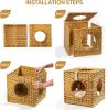 Mewoofun Handmade Cat Supplies Cat House for Indoor Woven Rattan Designed Pets - brown