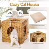 Mewoofun Handmade Cat Supplies Cat House for Indoor Woven Rattan Designed Pets - brown