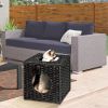 Mewoofun Handmade Cat Supplies Cat House for Indoor Woven Rattan Designed Pets - black