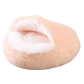 Deep Sleep Half-pack Semi-enclosed Dual-use Plush Round Pet Bed (Option: Champagne-50cm)