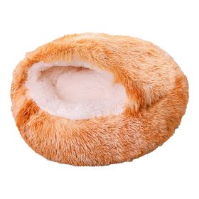 Deep Sleep Half-pack Semi-enclosed Dual-use Plush Round Pet Bed (Option: Tie Dyed Yellow-50cm)