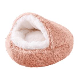 Deep Sleep Half-pack Semi-enclosed Dual-use Plush Round Pet Bed (Option: Leather Pink-70cm)